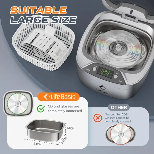 Miniatura 6 de Life Basis Limpiador Ultrasónico Doméstico Limpiador Ultrasónico de Joyas 850ml (28 Onzas) Pantalla LCD con 5 Temporizador Digital Soporte