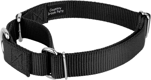 Miniatura 5 de Country Brook Design - Collar de perro de nailon Martingale y correa de doble asa-Negro-S