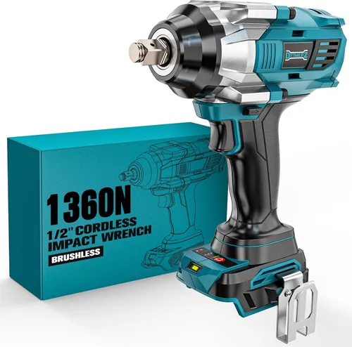 Miniatura 10 de DIYtoolifz Llave de impacto inalámbrica de 1/2" Compatible con batería Milwaukee de 18V, controlador de impacto de alto par de 1000 pies-libra