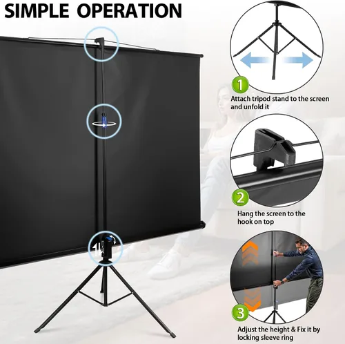 Miniatura 4 de Pantalla de proyector portátil 16:9 HD de 84 pulgadas con soporte, pantalla de trípode extraíble manual sin arrugas con bolsa de transporte