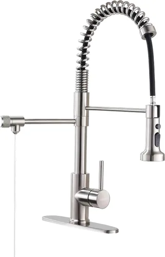 Grifo de fregadero de cocina, grifo de filtración de agua abatible, filtro de barra, níquel cepillado, acero inoxidable, PB1017