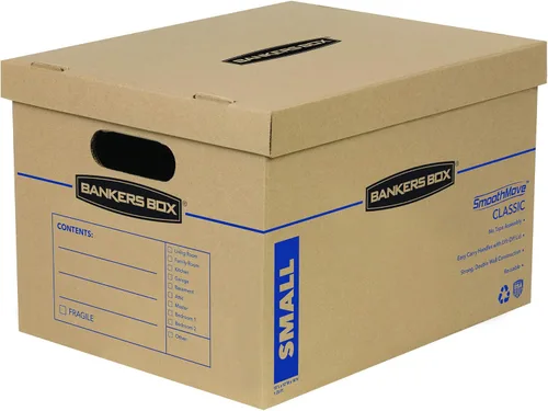 Miniatura 10 de Bankers Box Caja de mudanza clásica pequeña, paquete de 10 unidades, asas reforzadas, montaje sin cinta, caja con tapa, 15 x 12 x 10 pulgadas