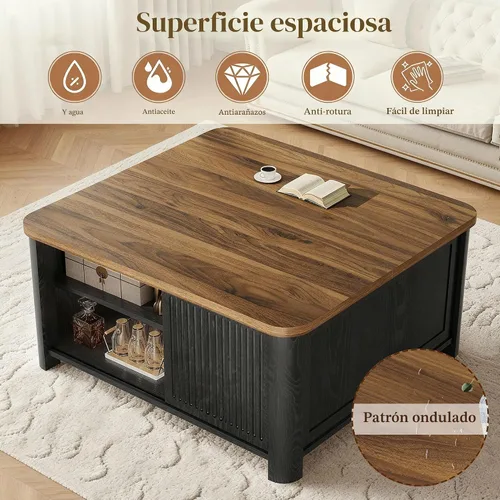 Miniatura 6 de Decofy Mesa auxiliar elevable con almacenamiento de mediados de siglo, modernas mesas de centro cuadradas para sala de estar, gran compartimento