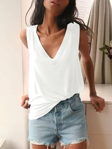 Miniatura 4 de LYANER Camiseta de verano para mujer, cuello en V, básica, sin mangas, espalda cruzada, informal, holgada