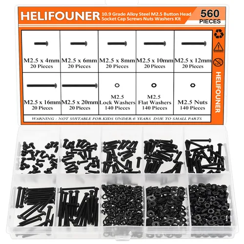 Miniatura 16 de HELIFOUNER 560 piezas M3 x 0.157 in, 0.236 in, 0.315 in, 0.394 in, 0.472 in, 0.630 in, 0.787 in, cabeza hexagonal, tornillos, arandelas, tuercas