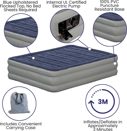 Miniatura 3 de Flash Furniture Kellos - Colchón de aire de 18 pulgadas con bomba eléctrica interna certificada ETL y funda de transporte, color azul Queen