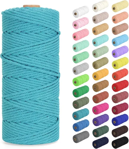 Miniatura 32 de Cordón de macramé de 0.079 in x 380 yardas (1140 pies), cuerda de algodón natural para colgar en la pared, ganchos de plantas, manualidades, Beige