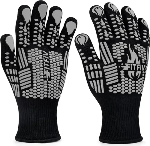 Miniatura 12 de Guantes para barbacoa, guantes para horno, guantes de barbacoa resistentes al calor extremo de 1472 °F, guantes antideslizantes de silicona