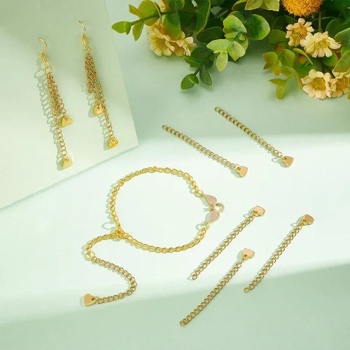 Miniatura 2 de UNICRAFTALE Alrededor de 30 unidades de cadena dorada de 2.362 in de extensión de collar de extensión con dijes de corazón extensor de cadenas