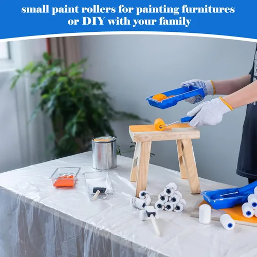 Miniatura 4 de Kit de rodillos de pintura Mister Rui, paquete de 25, rodillo de pintura de espuma de 5 cm, rodillos de pintura pequeños, forros de bandeja