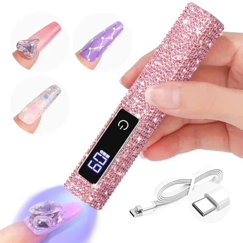 SAVILAND Luz UV con Brillo para Uñas de Gel: Pantalla LCD Rosa de 12W, Lámpara de Uñas UV Portátil, Lámpara LED de Curado 8X Más Rápida, Luz de