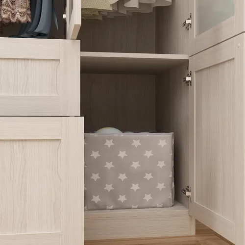 Miniatura 6 de Armario grande, armario de madera con puertas de vidrio esmerilado, armario para dormitorio con 2 cajones, barra para colgar y organizar