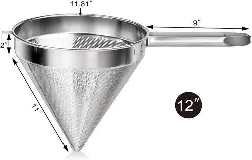 Miniatura 2 de New Star Foodservice 34233 Colador de tapa china de acero inoxidable 18/8, 8 Pulgadas, malla gruesa