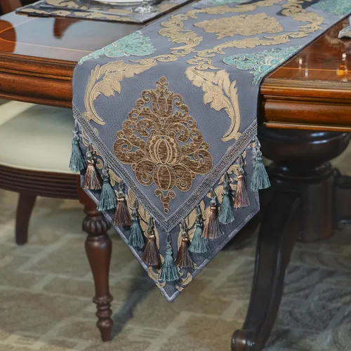 Miniatura 14 de Loom and Mill Camino de mesa de lujo de 72 pulgadas de largo, elegante camino de mesa de damasco jacquard con borlas múltiples hechas a mano