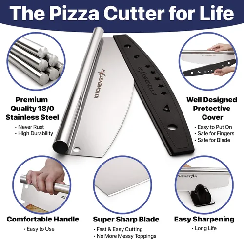 Miniatura 3 de Cortador de Pizza KitchenStar - Cuchillo de corte de acero inoxidable 304 con hoja súper afilada, mecanismo de eje anti-vacilación, mango ergonómico