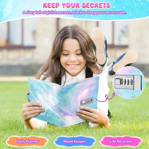 Miniatura 3 de Diario Beadsky con Cerradura para Niñas de 8 a 12 Años, Diario Secreto A5 con Cerradura, Cuaderno de 192 Páginas con Bloqueo de Contraseña y Lápiz
