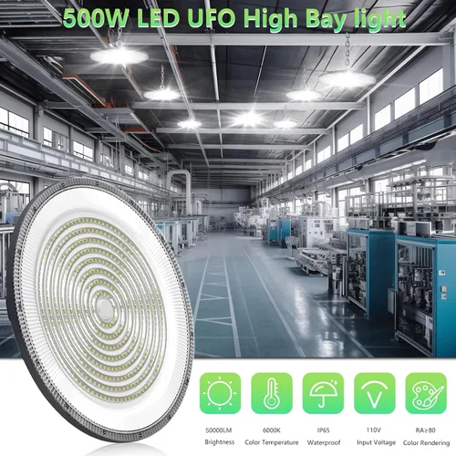 Miniatura 3 de loyal Luz LED de alta bahía, 500 W UFO High Bay Led Shop Lights 6000K 50000LM para almacén, taller, fábrica, gimnasio, garaje, granero, 2024, nuevo