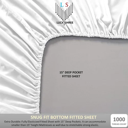 Miniatura 5 de 1000-Thread Count 100% Egyptian Cotton Twin Sheet Set, Soft Breathable Sateen Weave Long Staple Cotton, 1000-TC Pure Cotton, Fits Mattress 15" Deep
