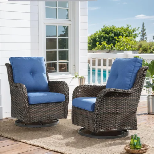 Miniatura 125 de HUMMUH Sillas Mecedoras Giratorias de Mimbre para Patio Exterior con Respaldo Alto, Sillas Deslizantes de Ratán PE, Juego de Muebles de Patio de 4