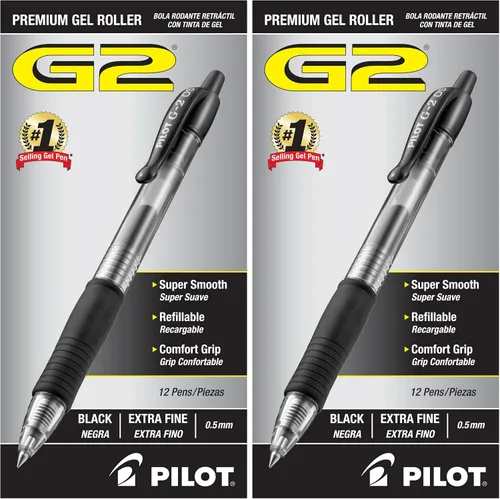 Miniatura 9 de Pilot, Bolígrafos de gel premium G2, punta extra fina de 0.5 mm, paquete de 12, rojo Tinta roja