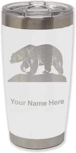 Miniatura 32 de LaserGram Vaso aislado al vacío de 20 onzas, oso polar, grabado personalizado incluido (negro)