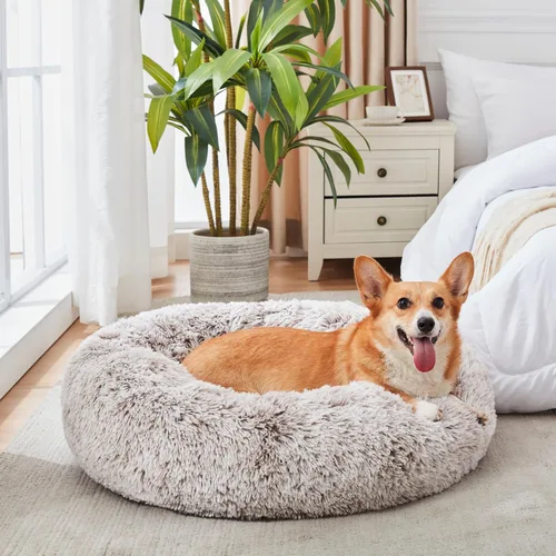 Miniatura 58 de WESTERN HOME WH Cama calmante para perros y gatos, dona acogedora anti-ansiedad, cama redonda cálida y acogedora de piel sintética, suave y azul