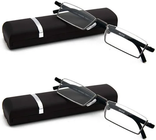 Paquete de 2 lentes de lectura de medio marco para hombres y mujeres, ligeros para lectura de computadora con estuche portátil 1.00