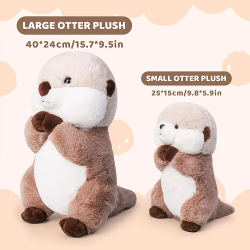 Miniatura 4 de Riuhot Lindos animales de peluche de nutria marina suave, juguete de peluche de 15.7 pulgadas para fiesta de cumpleaños de Navidad, regalo