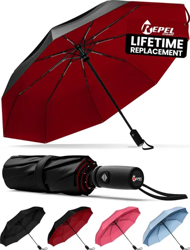 REPEL Windproof Travel Umbrella - Compact & Withstands Winds up to 85MPH , Strongest Premium Auto Folding Umbrella for Rain and Sun - Durable, Light