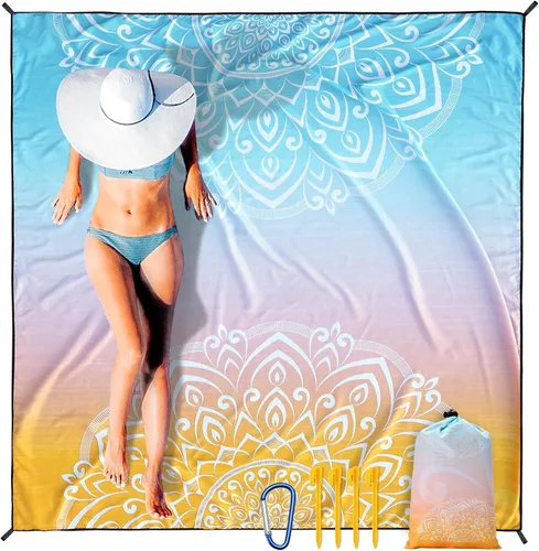 Miniatura 29 de WIWIGO Manta de playa a prueba de arena, extra grande, para adultos, impermeable, de secado rápido, libre de arena, hecha de poliéster de alta