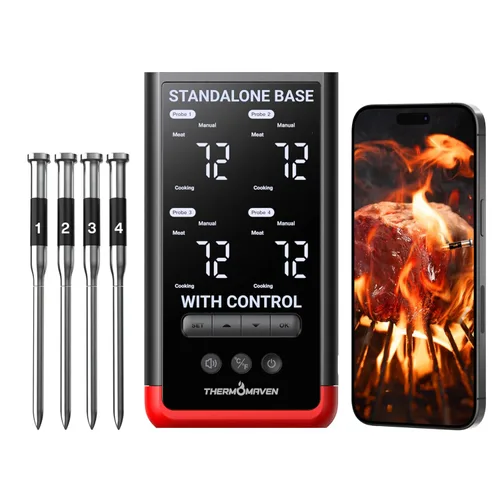 ThermoMaven Termómetro inalámbrico Bluetooth inteligente para carne: base independiente, rango ilimitado WiFi, 6 sensores con precisión certificada