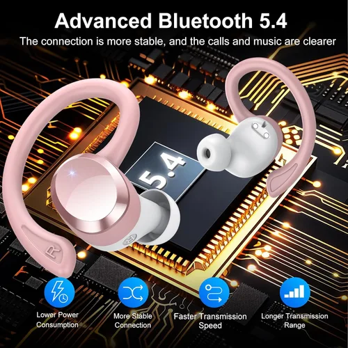 Miniatura 3 de sprtoybat Auriculares sobre la oreja con gancho, auriculares inalámbricos deportivos Bluetooth 5.4 2026, pantalla LED de 68 horas de reproducción