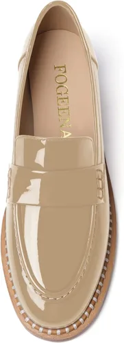 Miniatura 3 de FOGEENA Mocasines de tacón bajo para mujer, estilo casual, puntera redonda, de charol grueso, de 1 pulgada