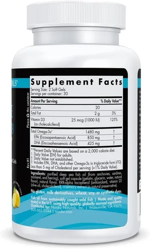 Miniatura 2 de Nordic Naturals Ultimate Omega-D3 Sport, Limón, 60 geles blandos, 1480 mg de Omega-3 + 1000 UI de vitamina D3, certificado NSF, soporta músculos