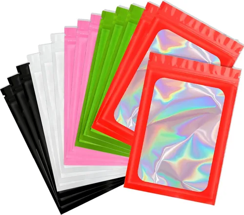 Miniatura 21 de Bolsas holográficas Mylar de 4 x 6 pulgadas, 100 bolsas pequeñas transparentes resellables a prueba de olores, bolsa de embalaje de plástico para 5