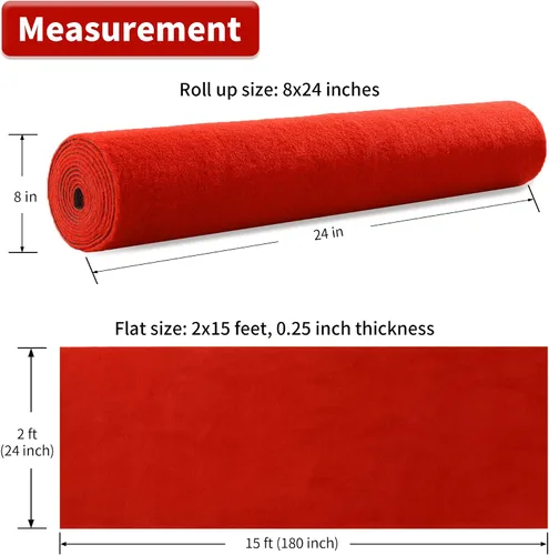 Miniatura 2 de HOMBYS Alfombra roja extra gruesa de 450 GSM de 2 x 15 pies para fiestas y eventos, alfombra de fieltro resistente para pasarela para pasillos, Rojo