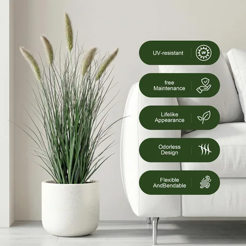 Miniatura 4 de Ttranewsoo Plantas artificiales de hierba de junco para interiores, planta de hierba de cola de gata, planta artificial al aire libre, hierba falsa