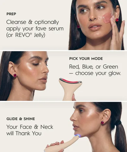 Miniatura 7 de REVO Genie Masajeador facial para cara y cuello, dispositivo de belleza LED con calor y vibración, herramienta de escultura con modos de luz roja