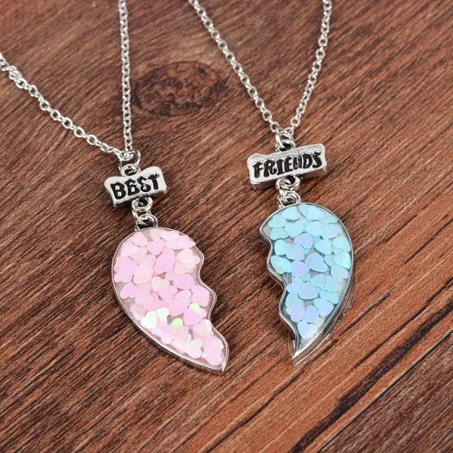 Miniatura 2 de MJartoria Collar BFF para 2 personas Collar con colgante de corazón a juego para mejores amigos para siempre, lindo regalo para el mejor amigo