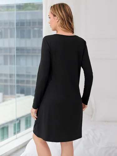 Miniatura 2 de Verdusa Camisón de maternidad para mujer, ropa de dormir para lactancia materna, Negro