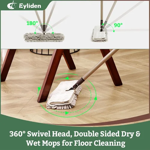 Miniatura 4 de Eyliden Trapeador de polvo abatible de doble cara, fregado de microfibra y chenille para suelos húmedos y secos para pisos de madera dura, azulejos