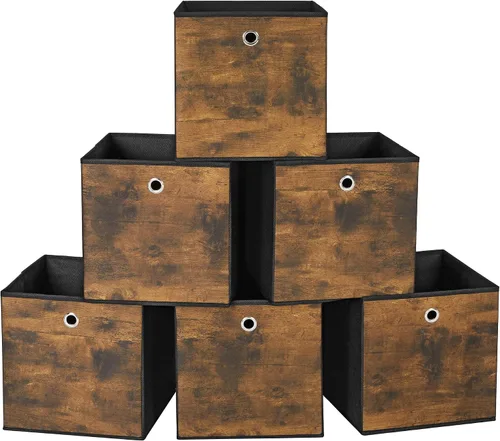 SONGMICS Cubitos de almacenamiento, juego de 6 contenedores de almacenamiento con asas, cajas de almacenamiento plegables de tela Oxford y tela no