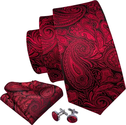 Miniatura 111 de Barry.Wang - Juego de corbata de seda para hombre, diseño de cachemira, pañuelo y gemelos de bolsillo