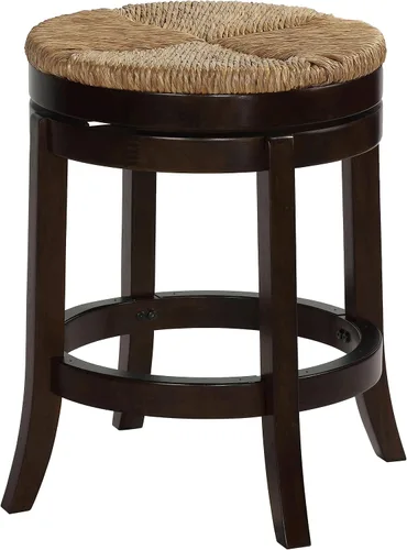 Cortesi Home Hennepin Taburete giratorio de madera maciza sin espalda, asiento de paja de 24 pulgadas, color marrón