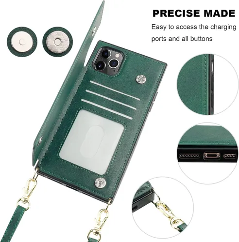 Miniatura 8 de Bocasal Funda tipo cartera cruzada para iPhone 11 Pro Max, soporte para tarjetas de crédito, de piel sintética, a prueba de golpes, desmontable