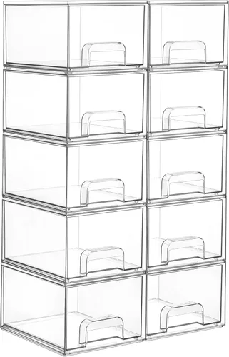 Miniatura 12 de Vtopmart - Paquete de 2 cajones de almacenamiento pequeños transparentes y apilables, organizador de maquillaje acrílico para baño, contenedores