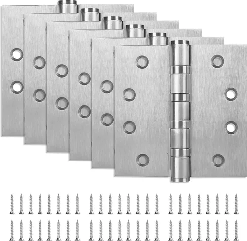 Paquete de 6 bisagras de puerta de acero inoxidable de 4 pulgadas, bisagras de puerta resistentes de 4 x 4 pulgadas con esquinas cuadradas para