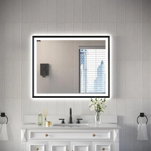 Miniatura 16 de WELLFOR Espejo de baño LED de 28 x 36 pulgadas, espejo de tocador de baño con luz, espejo de pared de baño, espejo de baño iluminado, montaje