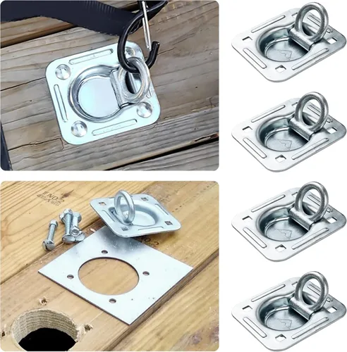 Miniatura 7 de Lonffery Paquete de 4 anclajes de amarre de anillo en D empotrados (capacidad de 6,000 libras), kit resistente para remolque o entregas plateado