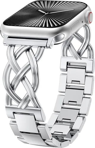 Miniatura 10 de TOYOUTHS - Pulsera elegante compatible con bandas de Apple Watch de 38/40/41/42/44/45/46/49mm para mujeres, correa de metal de acero inoxidable